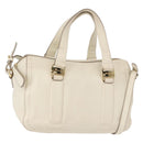 Salvatore Ferragamo Vala Hand Bag Leather 2way White Gold Auth BA7669-1