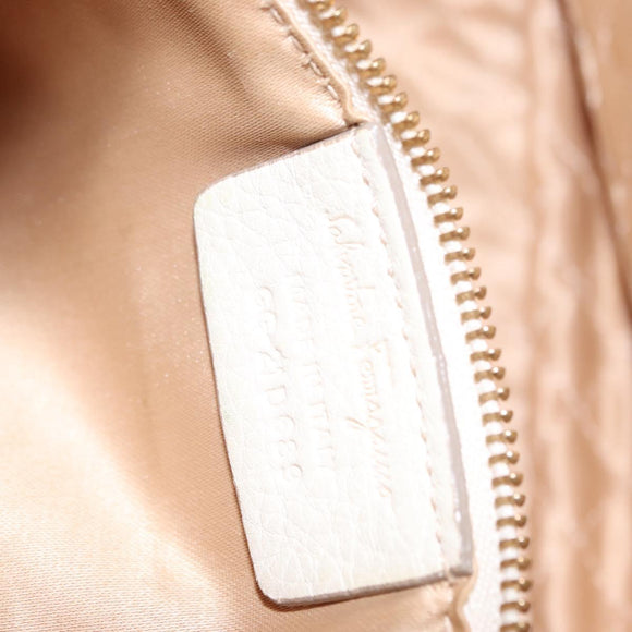 Salvatore Ferragamo Vala Hand Bag Leather 2way White Gold Auth BA7669