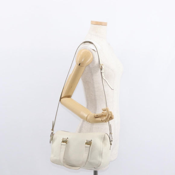 Salvatore Ferragamo Vala Hand Bag Leather 2way White Gold Auth BA7669