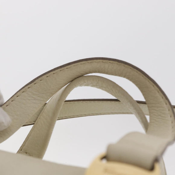 Salvatore Ferragamo Vala Hand Bag Leather 2way White Gold Auth BA7669