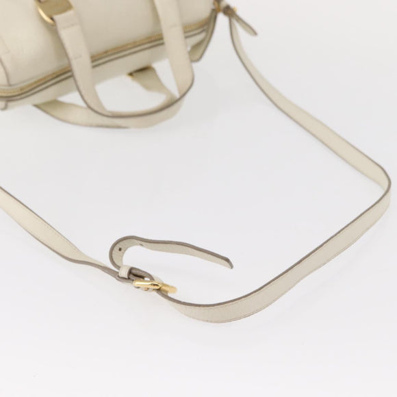 Salvatore Ferragamo Vala Hand Bag Leather 2way White Gold Auth BA7669