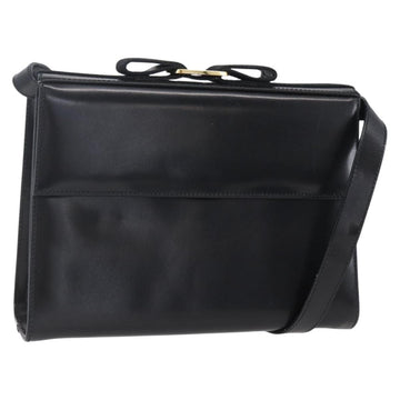 Salvatore Ferragamo Vala Shoulder Bag Leather Black Gold Auth BA7670