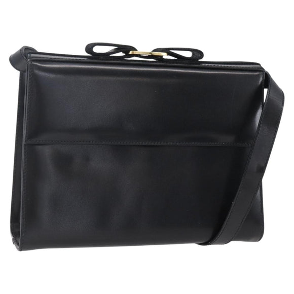 Salvatore Ferragamo Vala Shoulder Bag Leather Black Gold Auth BA7670