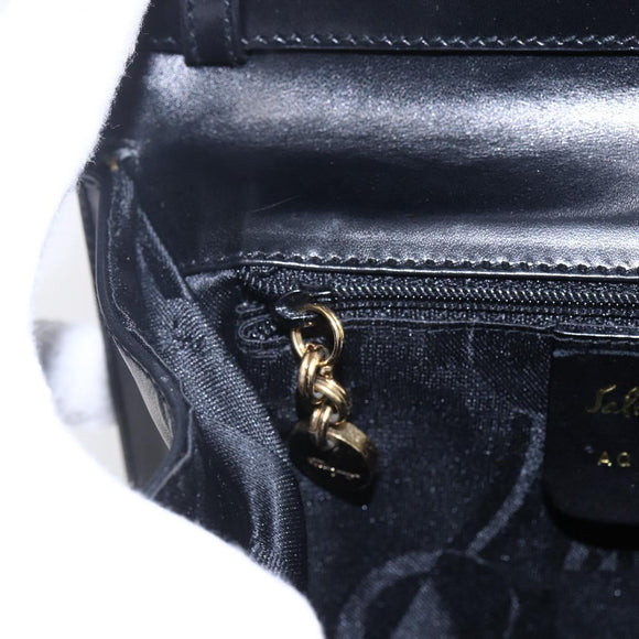 Salvatore Ferragamo Vala Shoulder Bag Leather Black Gold Auth BA7670