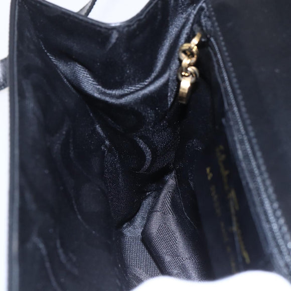 Salvatore Ferragamo Vala Shoulder Bag Leather Black Gold Auth BA7670