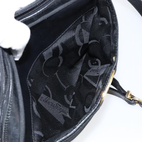 Salvatore Ferragamo Vala Shoulder Bag Leather Black Gold Auth BA7671