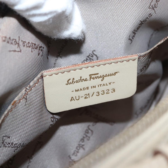 Salvatore Ferragamo Gancini Shoulder Bag Canvas Leather Beige Gold Auth BA7672