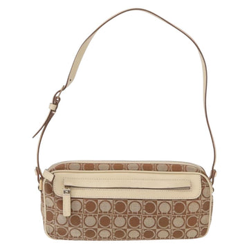 Salvatore Ferragamo Gancini Shoulder Bag Canvas Leather Beige Gold Auth BA7672 - 0