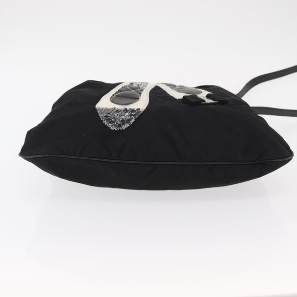 Salvatore Ferragamo Vala Hand Bag Nylon Leather 2way Black Silver Auth BA7673