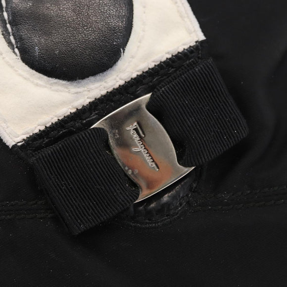 Salvatore Ferragamo Vala Hand Bag Nylon Leather 2way Black Silver Auth BA7673