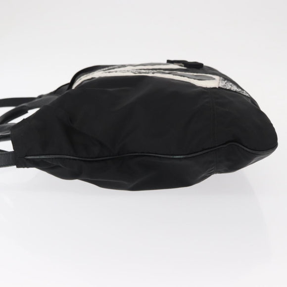 Salvatore Ferragamo Vala Hand Bag Nylon Leather 2way Black Silver Auth BA7673