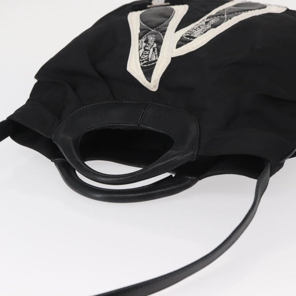 Salvatore Ferragamo Vala Hand Bag Nylon Leather 2way Black Silver Auth BA7673