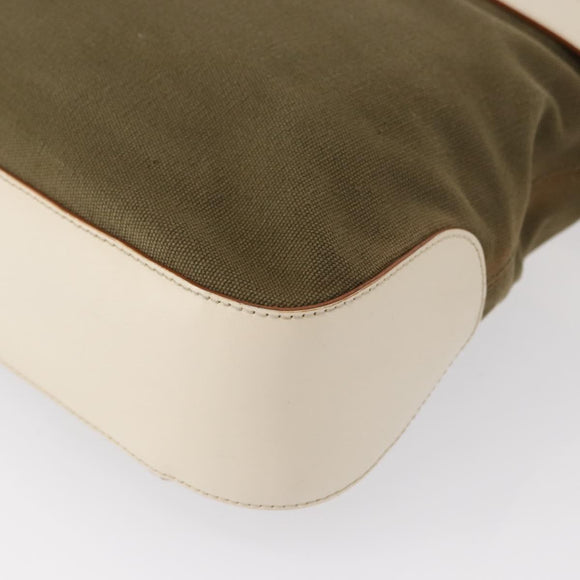 Salvatore Ferragamo Gancini Shoulder Bag Canvas Beige Silver Auth BA7674