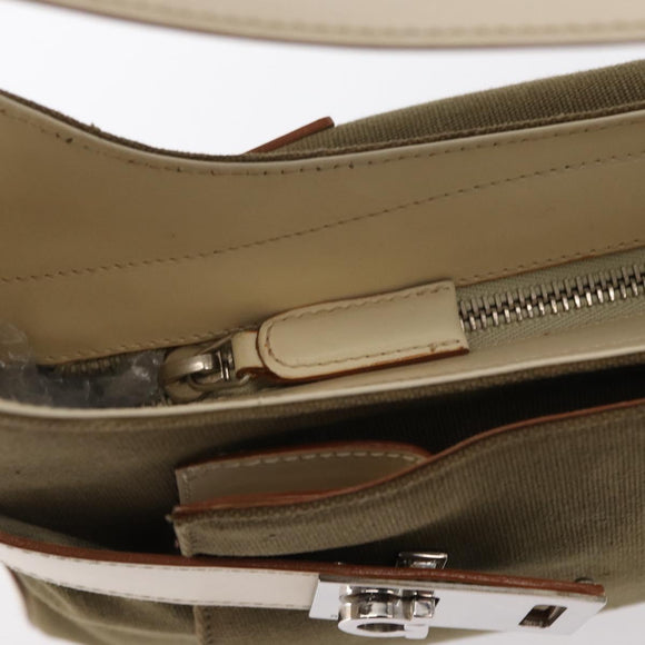 Salvatore Ferragamo Gancini Shoulder Bag Canvas Beige Silver Auth BA7674