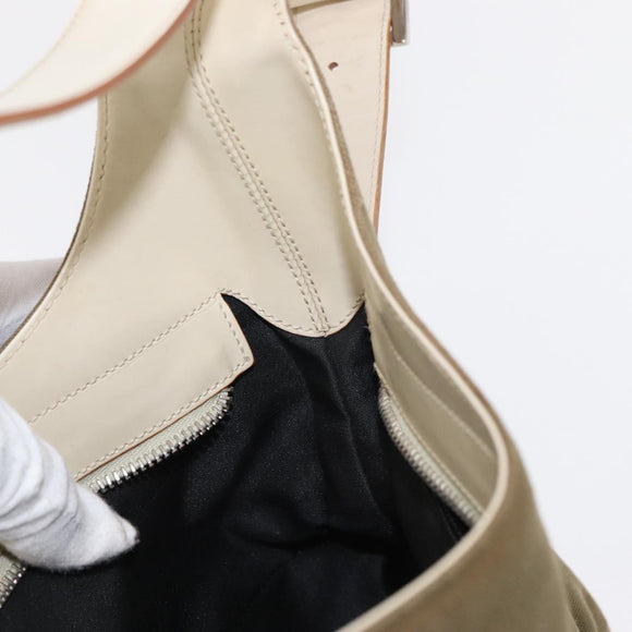 Salvatore Ferragamo Gancini Shoulder Bag Canvas Beige Silver Auth BA7674