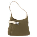 Salvatore Ferragamo Gancini Shoulder Bag Canvas Beige Silver Auth BA7674-1