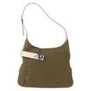 Salvatore Ferragamo Gancini Shoulder Bag Canvas Beige Silver Auth BA7674-13