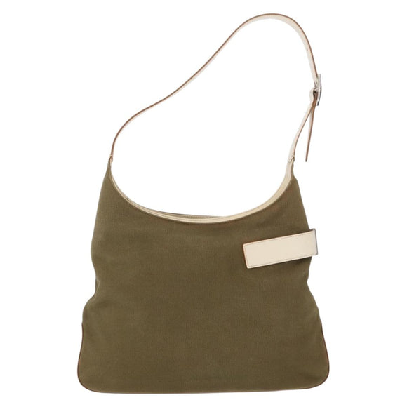 Salvatore Ferragamo Gancini Shoulder Bag Canvas Beige Silver Auth BA7674