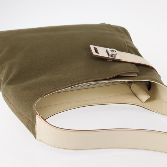 Salvatore Ferragamo Gancini Shoulder Bag Canvas Beige Silver Auth BA7674