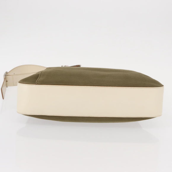 Salvatore Ferragamo Gancini Shoulder Bag Canvas Beige Silver Auth BA7674