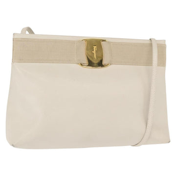 Salvatore Ferragamo Vala Shoulder Bag Leather White Gold Auth BA7675