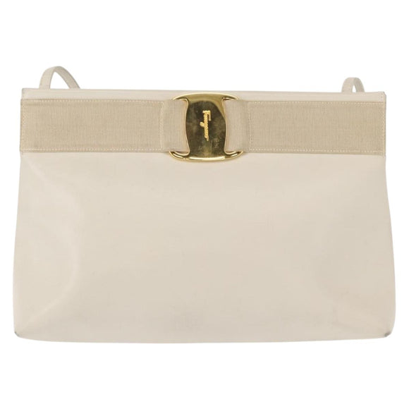 Salvatore Ferragamo Vala Shoulder Bag Leather White Gold Auth BA7675