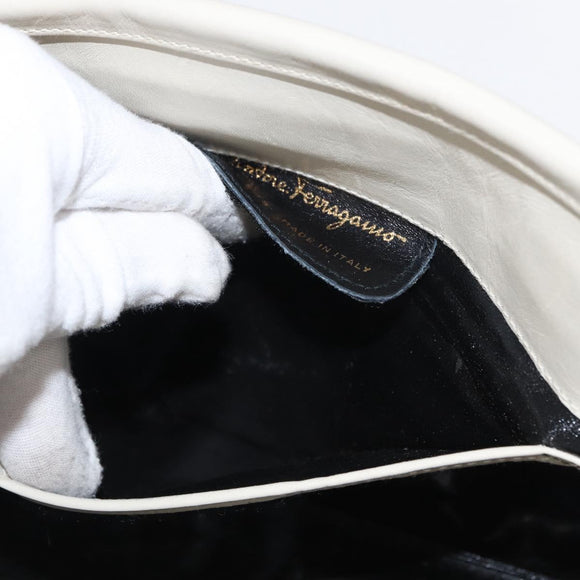 Salvatore Ferragamo Vala Shoulder Bag Leather White Gold Auth BA7675