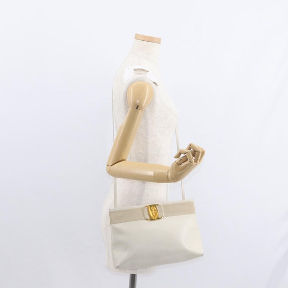 Salvatore Ferragamo Vala Shoulder Bag Leather White Gold Auth BA7675