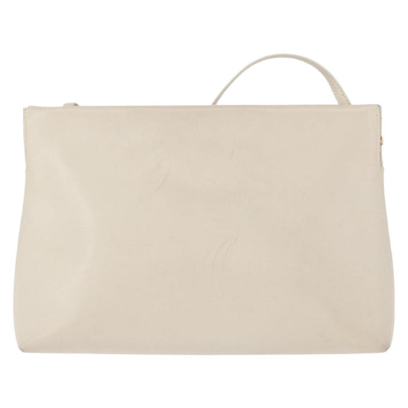 Salvatore Ferragamo Vala Shoulder Bag Leather White Gold Auth BA7675