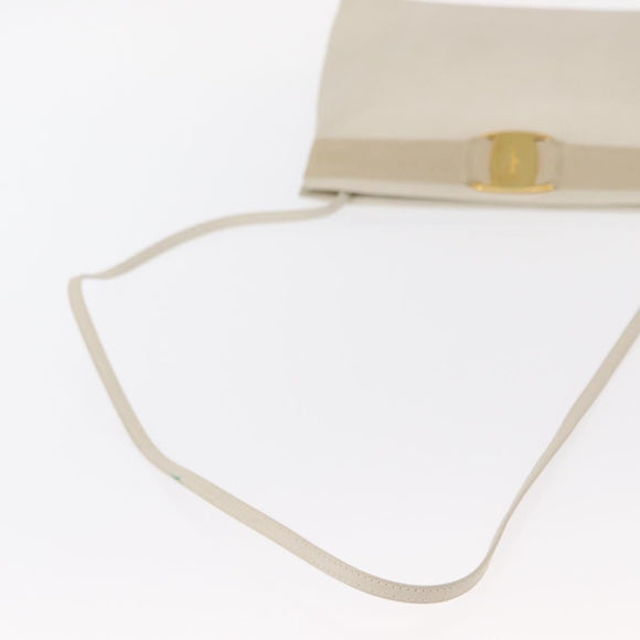 Salvatore Ferragamo Vala Shoulder Bag Leather White Gold Auth BA7675