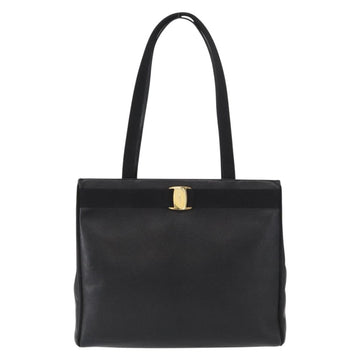 Salvatore Ferragamo Vala Tote Bag Leather Black Gold Auth BA7676 - 0