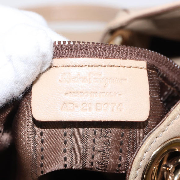 Salvatore Ferragamo Gancini Tote Bag Leather Beige Gold Auth BA7677