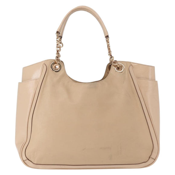 Salvatore Ferragamo Gancini Tote Bag Leather Beige Gold Auth BA7677