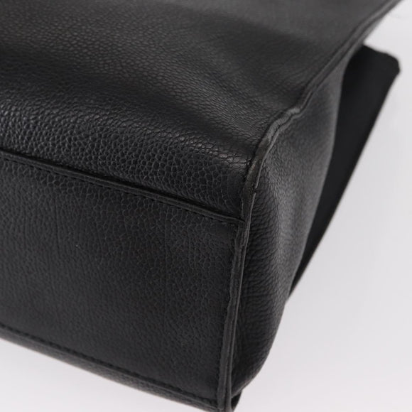 VALENTINO Shoulder Bag Leather Black Gold Auth BA7678