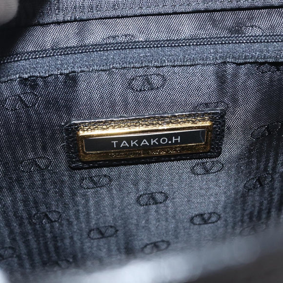 VALENTINO Shoulder Bag Leather Black Gold Auth BA7678