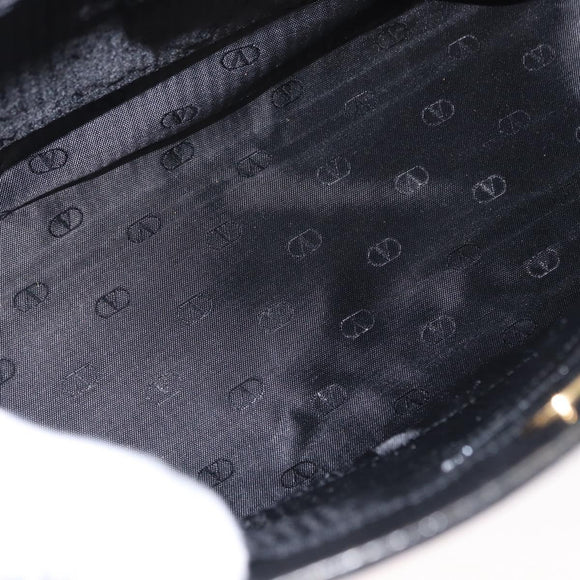 VALENTINO Shoulder Bag Leather Black Gold Auth BA7678
