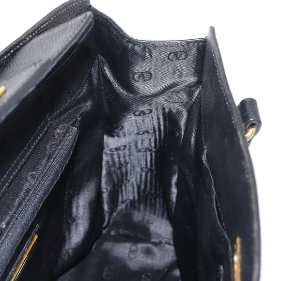 VALENTINO Shoulder Bag Leather Black Gold Auth BA7678