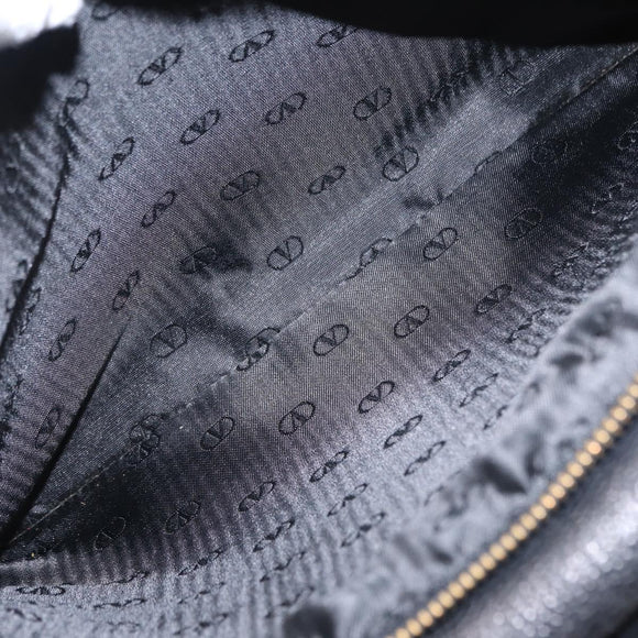 VALENTINO Shoulder Bag Leather Black Gold Auth BA7678