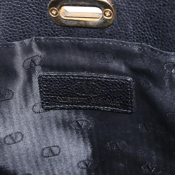 VALENTINO Shoulder Bag Leather Black Gold Auth BA7678