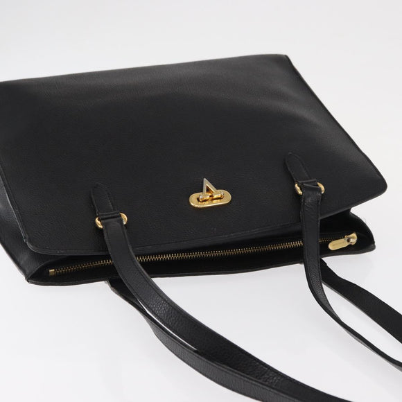 VALENTINO Shoulder Bag Leather Black Gold Auth BA7678