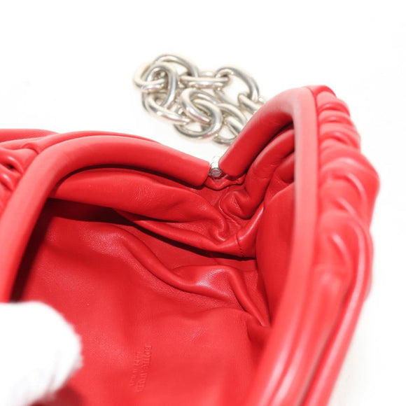 BOTTEGA VENETA The Chain Shoulder Bag Leather Red Silver Auth BA7679V