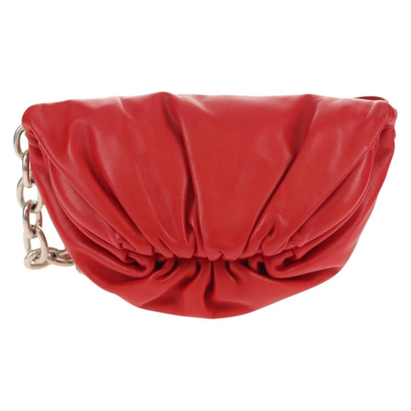 BOTTEGA VENETA The Chain Shoulder Bag Leather Red Silver Auth BA7679V