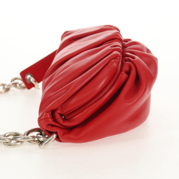 BOTTEGA VENETA The Chain Shoulder Bag Leather Red Silver Auth BA7679V