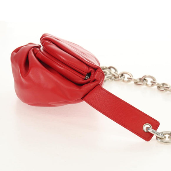 BOTTEGA VENETA The Chain Shoulder Bag Leather Red Silver Auth BA7679V