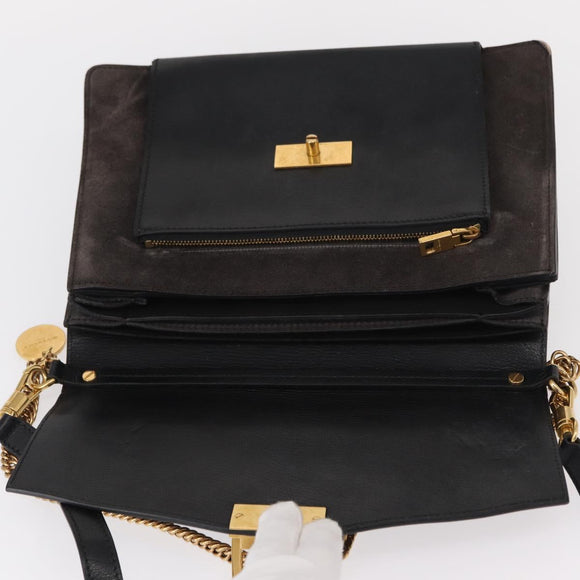 GIVENCHY Chain Shoulder Bag Leather Black Gold Auth BA7680