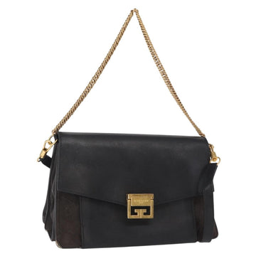 GIVENCHY Chain Shoulder Bag Leather Black Gold Auth BA7680