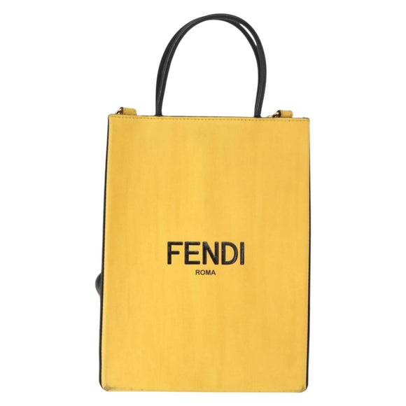 FENDI Hand Bag Leather 2way Yellow Gold Auth BA7681