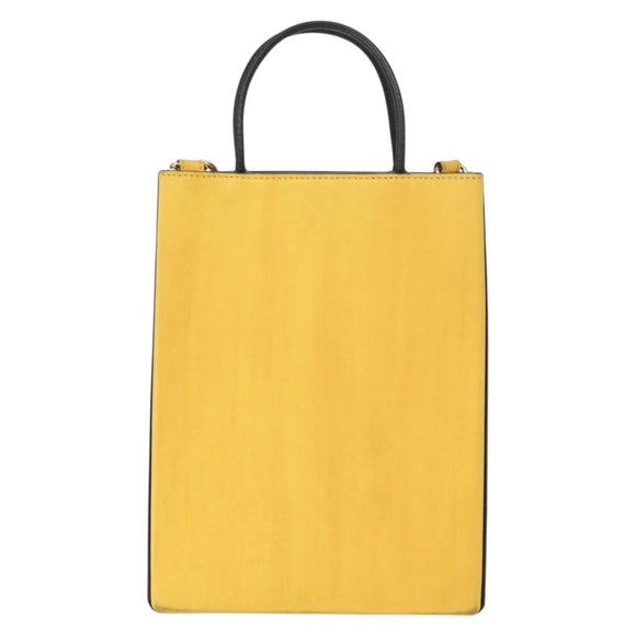 FENDI Hand Bag Leather 2way Yellow Gold Auth BA7681