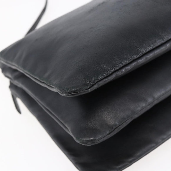 CELINE Trio Small Shoulder Bag Leather Black Gold Auth BA7683