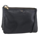 CELINE Trio Small Shoulder Bag Leather Black Gold Auth BA7683-1